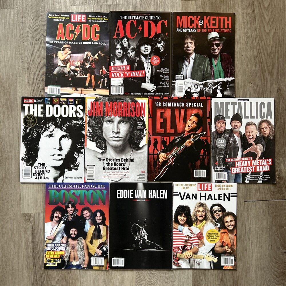 Life Magazine Rock Music Lot of 10 ACDC Doors Boston Van Halen Rolling Stones